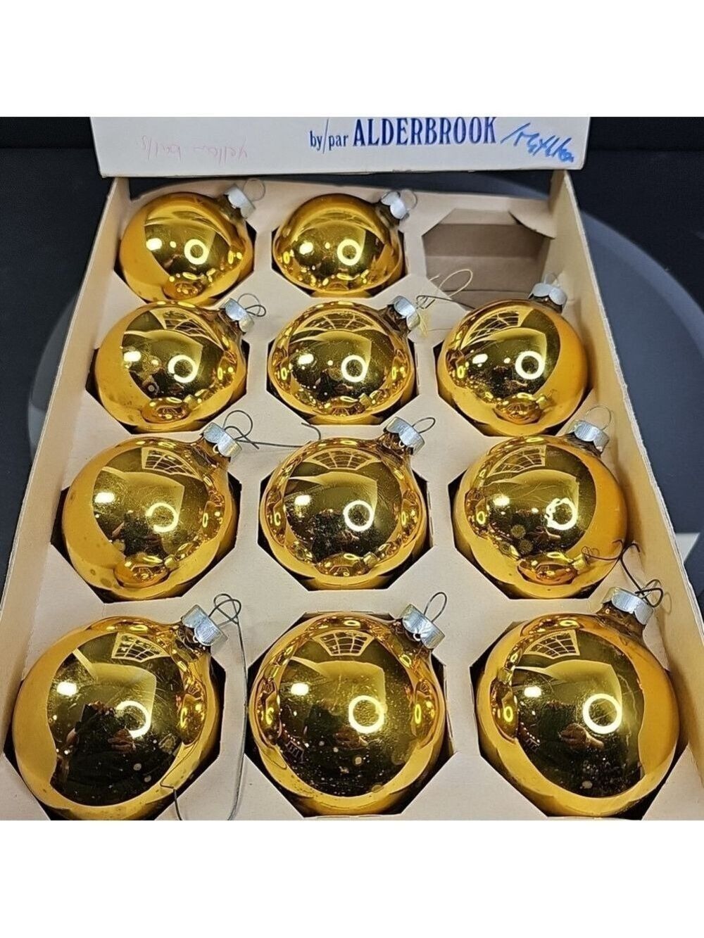 Vintage Christmas Balls Gold Yellow Set of 11pcs Made In USA Glass Baubles